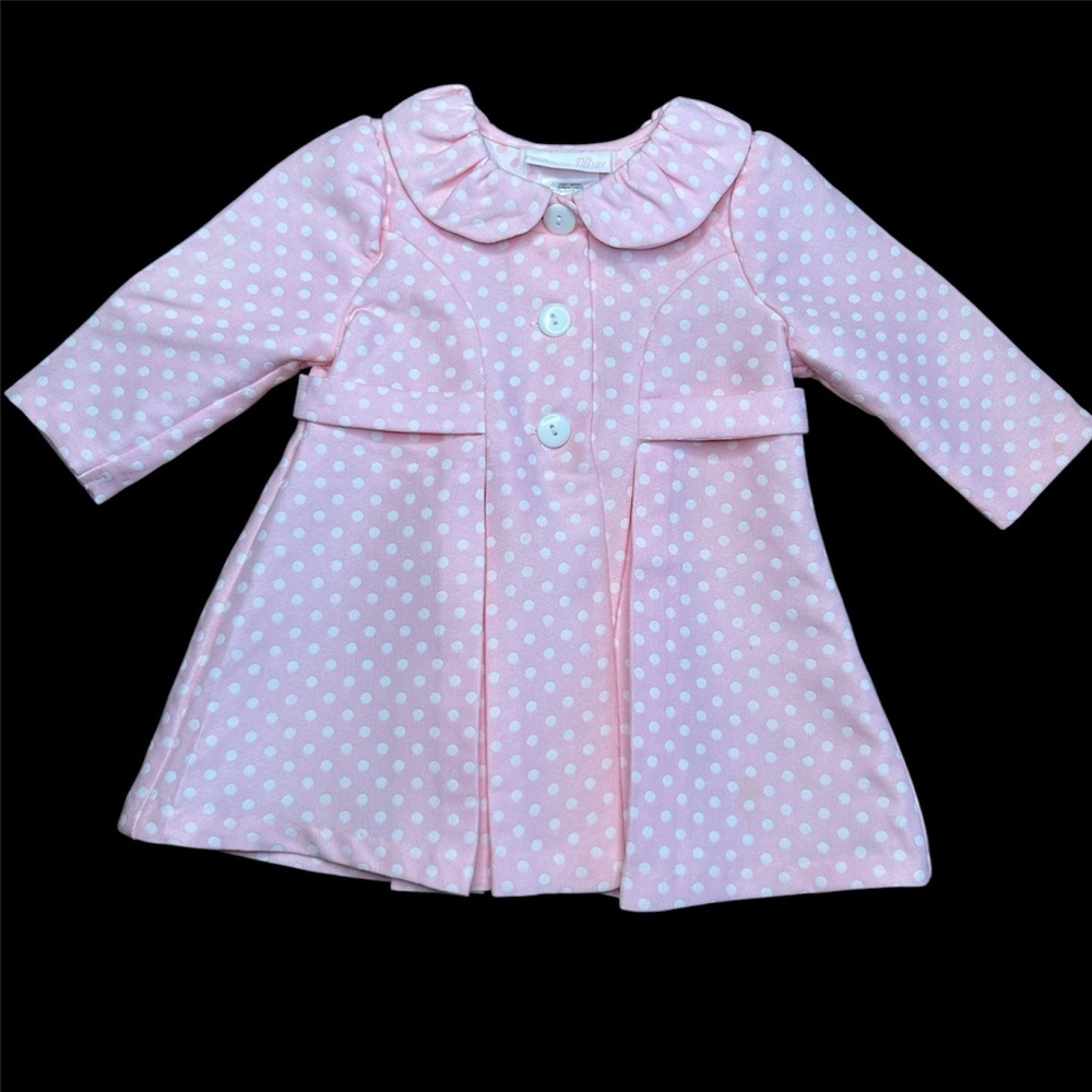 Bonnie Baby Polka Dot Kids Peacoat-Style Top, Pink & White, Sz 12 M